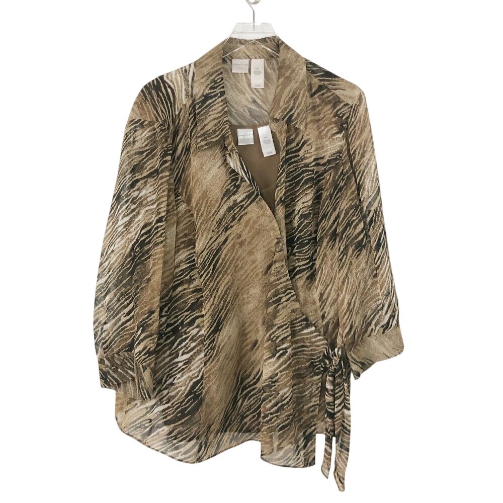 Emma James Animal Print Sheer Wrap Blouse & Brown Sheer Tank Top Size 24W